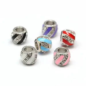 Platinum Plated Alloy Enamel Rhinestone European Beads