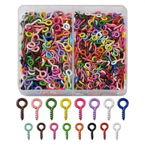 500Pcs 2 Styles Spray Painted Iron Screw Eye Pin Peg Bails