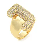 Brass Micro Pave Clear Cubic Zirconia Letter Open Cuff Ring for Women