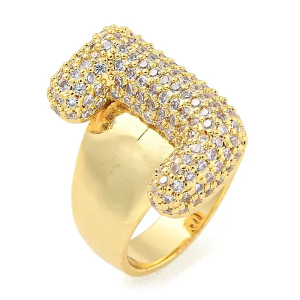 Brass Micro Pave Clear Cubic Zirconia Letter Open Cuff Ring for Women