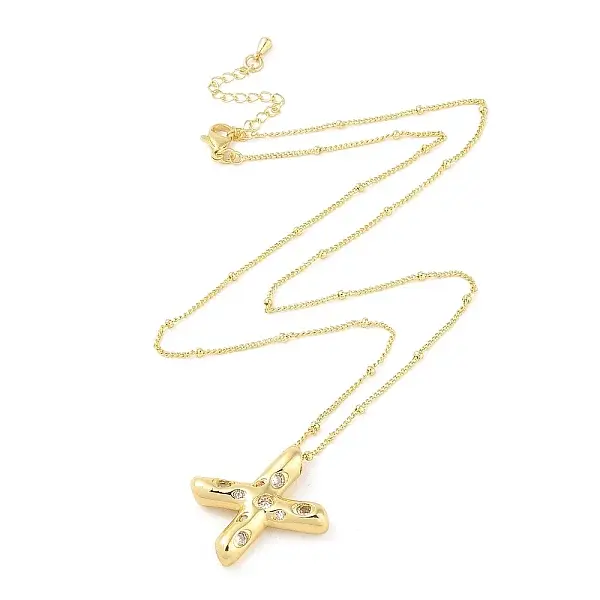 Brass Micro Pave Clear Cubic Zirconia Pendant Necklaces