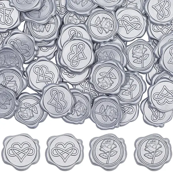 50Pcs 2 Styles Rose & Heart Adhesive Wax Seal Stickers