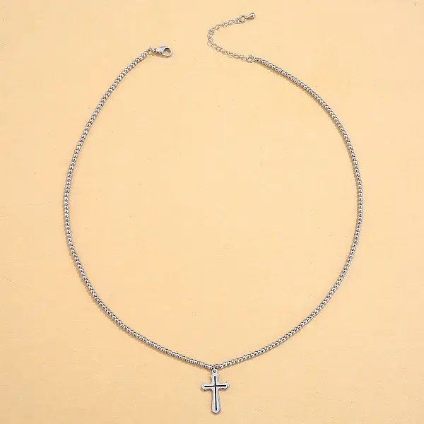 304 Stainless Steel Ball Chain Cross Pendant Necklaces for Women