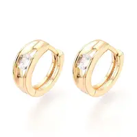 Brass Micro Pave Clear Cubic Zirconia Hoop Earrings