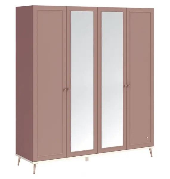 Čtyřdveřová šatní skříň se zrcadlem beauty - růžová, béžová