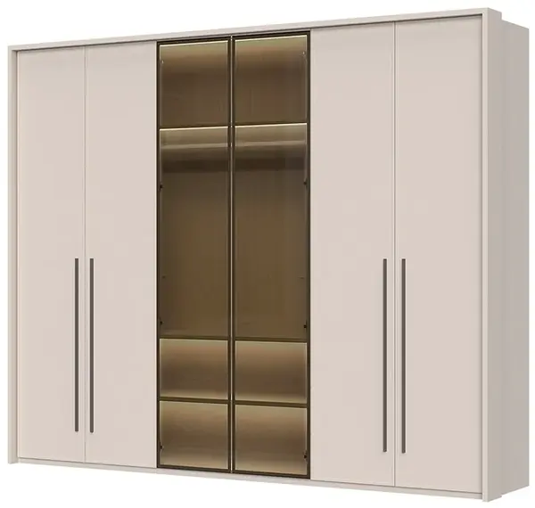 Šestidveřová kombinovaná šatní skříň s rámem baptiste - béžová