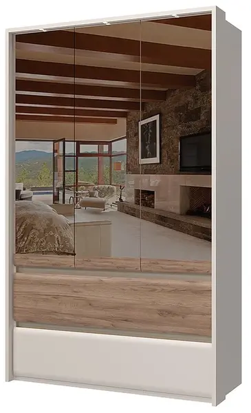 Třídveřová šatní skříň se zrcadly a led osvětlením artemisia - dub