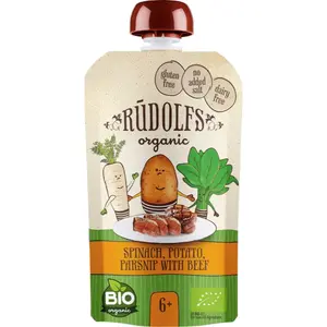 Rudolf’s BIO špenát, brambory, pastinák s hovězím masem dětský příkrm 110 g