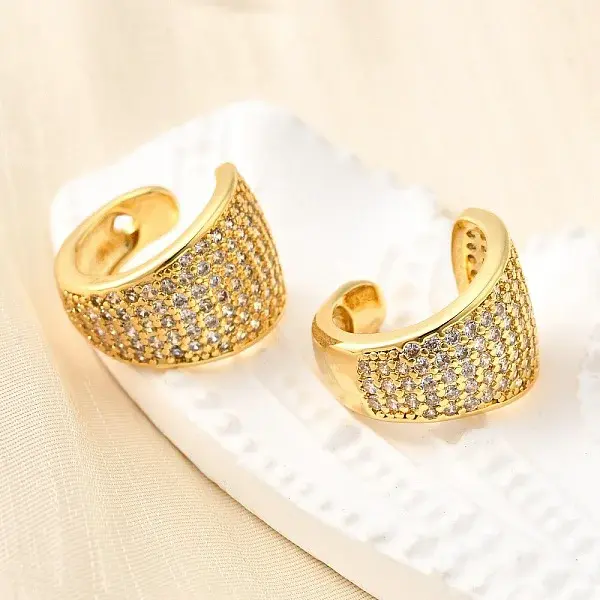 Brass Micro Pave Clear Cubic Zirconia Cuff Earrings