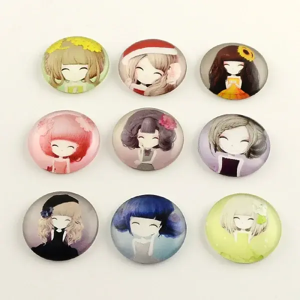 Little Girl Pattern Flatback Half Round Glass Dome Cabochons