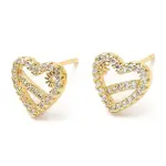 Rack Plating Brass Heart with Flower Stud Earrings with Cubic Zirconia
