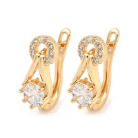Brass Micro Pave Clear Cubic Zirconia Hoop Earrings