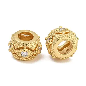 Rack Plating Brass Micro Pave Clear Cubic Zirconia Beads