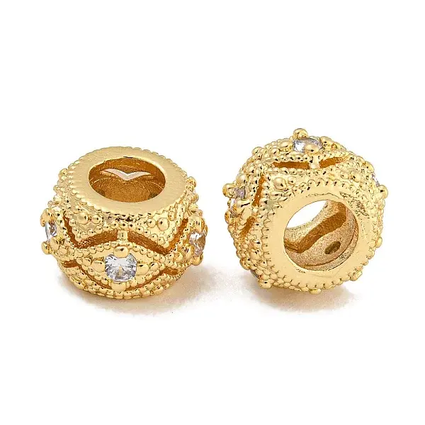 Rack Plating Brass Micro Pave Clear Cubic Zirconia Beads