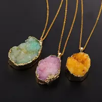 Vogue Design Brass Natural Druzy Agate Pendant Necklaces
