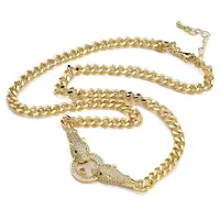 Brass Micro Pave Cubic Zirconia Leopard Pendant Twisted Chain Necklaces