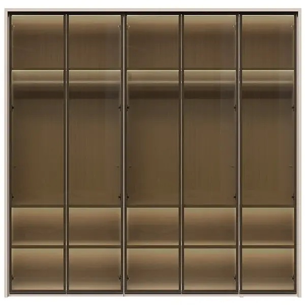 Pětidveřová prosklená šatní skříň s rámem baptiste - béžová