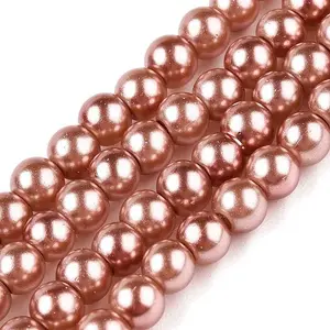 Baking Paint Pearlized Glass Pearl Round Bead Strands