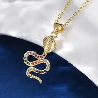 Brass Micro Pave Colorful Cubic Zirconia Snake Pendant Necklaces