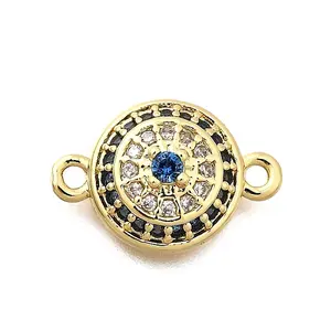 Brass Micro Pave Blue and Clear Cubic Zirconia Connector Charms