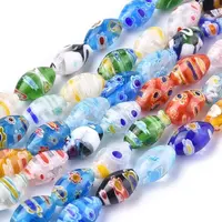 Oval Handmade Millefiori Glass Beads Strands