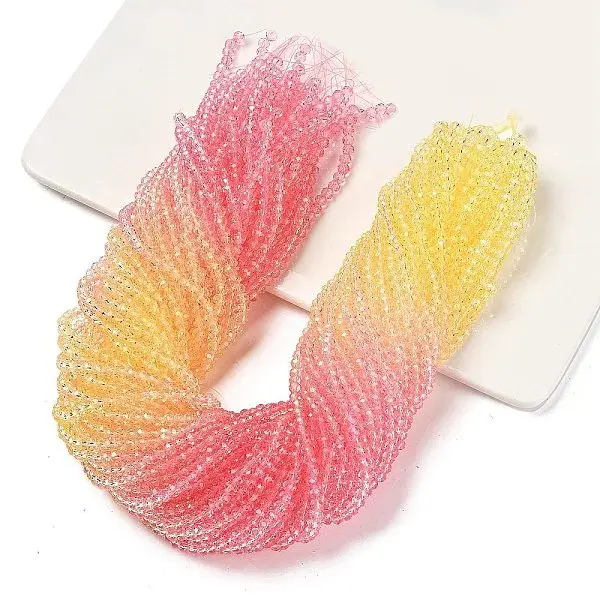 Transparent Painted Glass Beads Strands