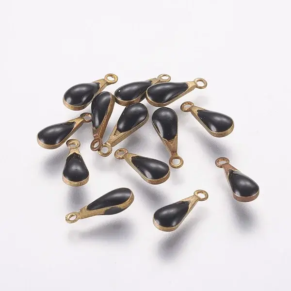 Antique Golden Plated Brass Enamel Teardrop Charms