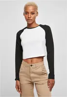 Women's Organic Cropped Retro Baseball Long Sleeve White/Black