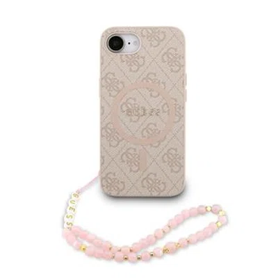 Zadní kryt Guess PU Leather 4G Colored Ring Strap MagSafe pro Apple iPhone 16e, růžová
