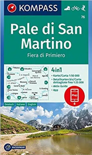 Pale di San Martino, Fiera di Primiero 1:50 000 / turistická mapa KOMPASS 76