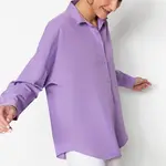 Trendyol fialová bavlněná oversize volná tkaná košile