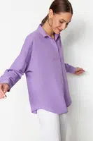 Trendyol fialová bavlněná oversize volná tkaná košile
