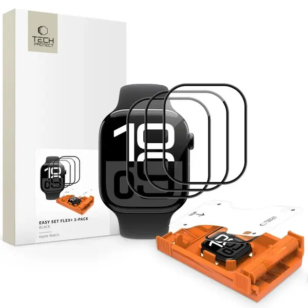 Tech-Protect Easy Set Flex 3x ochranné sklo na Apple Watch 10 / 11 (42 mm), čierne
