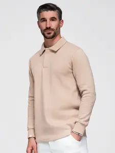 Ombre Men's structured knit polo collar sweatshirt - beige