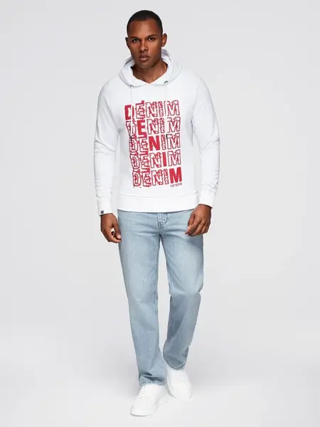 Ombre Men's non-stretch kangaroo sweatshirt with hood and print - white