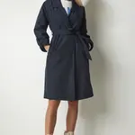 Happiness İstanbul Dámský námořnický modrý páskový sezónní trenčkot