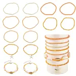 2 Bags Summer Beach Glass Seed Beaded & Natural Shell & Alloy Starfish Charm Anklet Sets