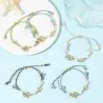 Ocean 304 Stainless Steel See Turtle Starfish Beaded Adjustable Polycotton Metallic Cord Slider Bracelets