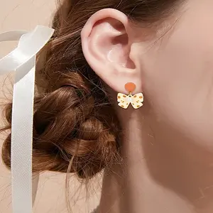 1 Pair Bowknot Alloy Enamel Stud Dangle Earrings