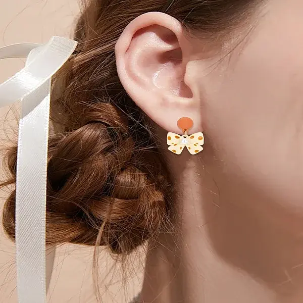 1 Pair Bowknot Alloy Enamel Stud Dangle Earrings