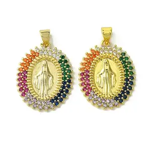 Brass Micro Pave Colorful Cubic Zirconia Pendants