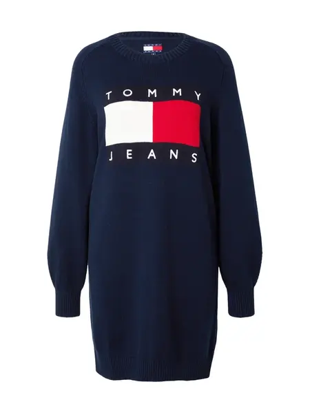 Tommy Jeans Pletené šaty  tmavomodrá / červená / biela