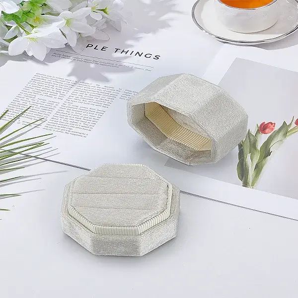 1Pc 3-Slot Octagon Velvet Rings Storage Boxes