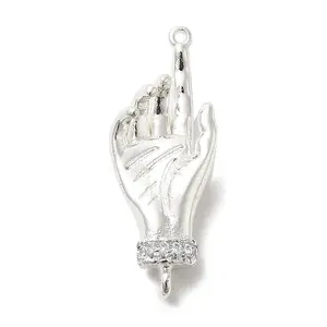 Brass Micro Pave Clear Cubic Zirconia Palm Connector Charms
