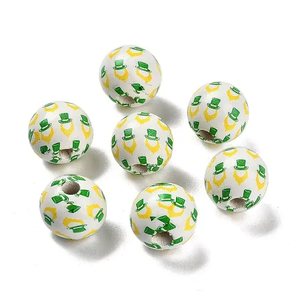 St. Patrick's Day Series Printed Schima Wood European Beads