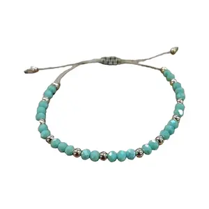 Glass & Brass Round Beads Braided Bead Bracelets