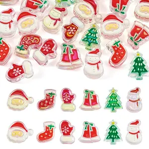 24Pcs 12 Styles Christmas Decorations Theme Opaque Acrylic Beads with Enamel