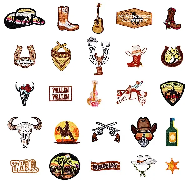 25Pcs West Cowboy Style Polyester Patches