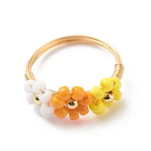 Glass Seed Braided Bead Flower Finger Rings