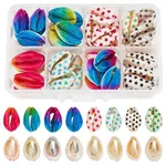 64Pcs 8 Styles Spray Paint & Printed Cowrie Shell Beads